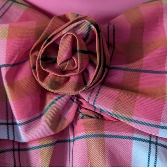 Chelsea & Violet Long Sleeve Plaid Printed Rosette Mesh Dress - Picture 7 of 7